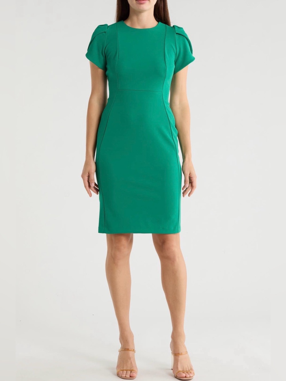 Calvin Klein Tulip Sleeve Green Short Sleeve Sheath Dress NWT Size 6